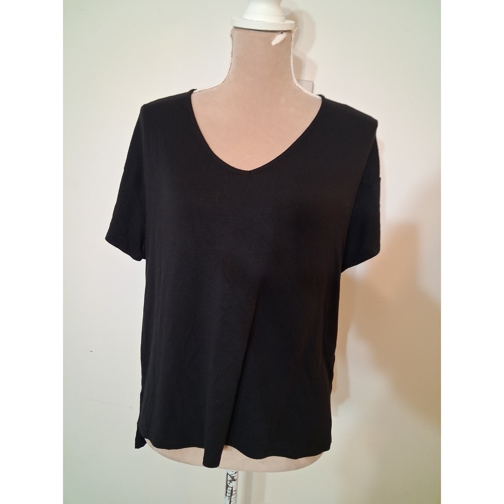 Tabitha Webb Sleepwear Black V-Neck Short Sleeve Lounge Top Size Large Soft